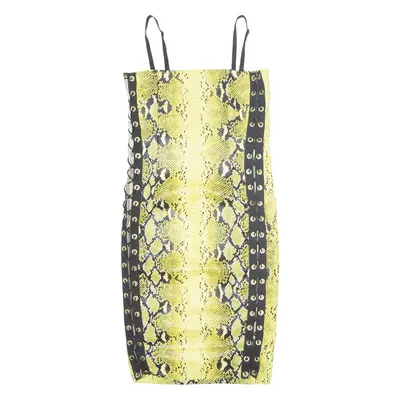 TTYA Lace Up Sides Bodycon Dress Yellow Animal Print Sleeveless Midi Womens UK 14