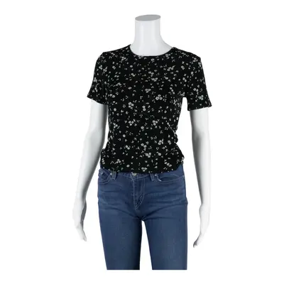 Y2K Stretch Top Black Floral Short Sleeve Womens M