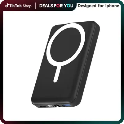 Podoru 10000mAh Magnetic Power Bank, for MagSafe Battery Pack Portable Fast Slim Charger and Type-C Cable, Wireless for iPhon...