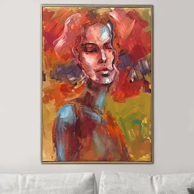 Abstract Woman Painting Canvas Red Wall Art Sexy Figurative Art Abstract Portrait Art Ginger Girl Painting Contemporary Art f...