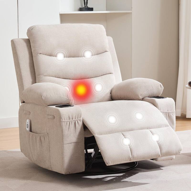 Garvee Swivel Recliner Chair, Oversize Recliners for Elderly with Heat and Massage, Cup Holders, Side Pocket, Single Sofa Sea...