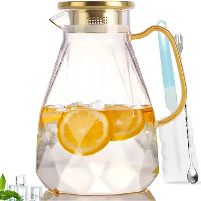 Glass Pitcher,74oz/2.2 Liter Water Pitcher with Lid,Beverage Serveware Drinkware ,Iced Tea Pitcher,Heat Resistant Borosilicat...