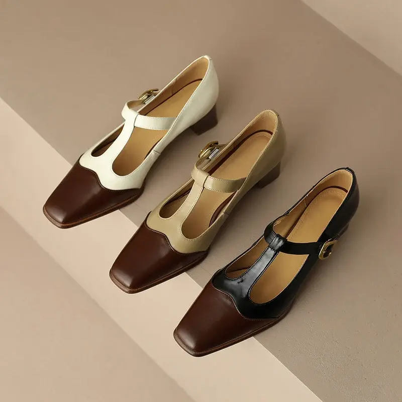 CHIKO Hala Square Toe Block Heels T-Strap Shoes