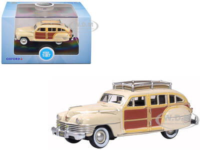 1942 Chrysler Town & Country Woody Wagon Catalina Tan with Wood Panels and Roof Rack 1/87 (HO) Scale Diecast Model Car by...