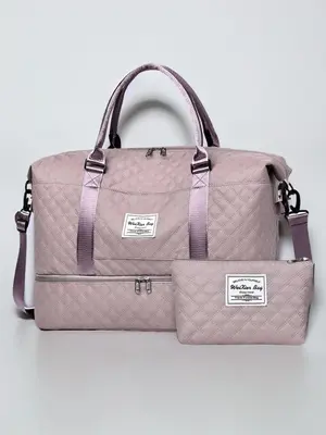 Plain Color Quilted Travel Bag, with Small Charm, Large Travel Bag, with Adjustable Shoulder Strap, Versatile Sports Fitness ...