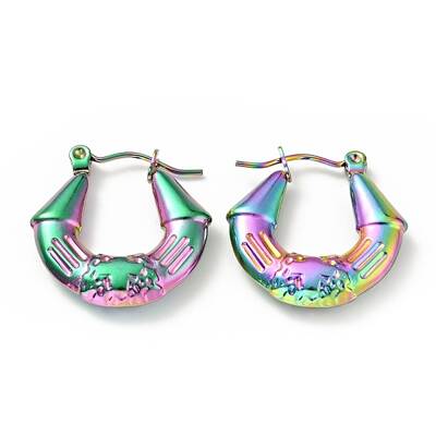 Ion Plating(IP) Rainbow Color 304 Stainless Steel Twist Teardrop with Cross Hoop Earrings for Women