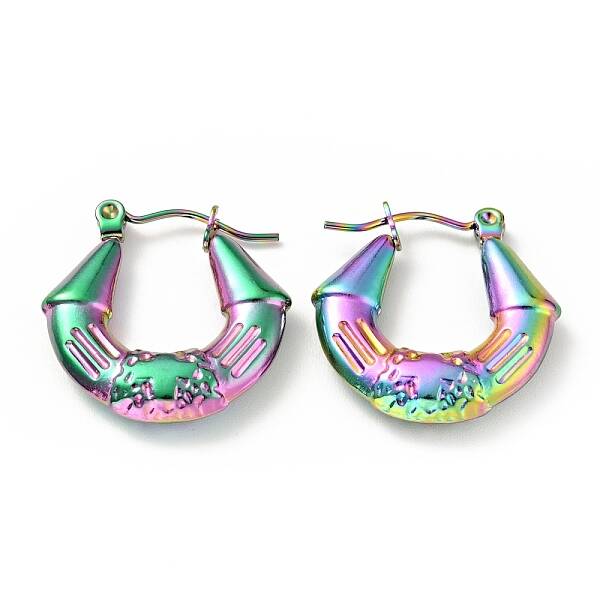 Ion Plating(IP) Rainbow Color 304 Stainless Steel Twist Teardrop with Cross Hoop Earrings for Women