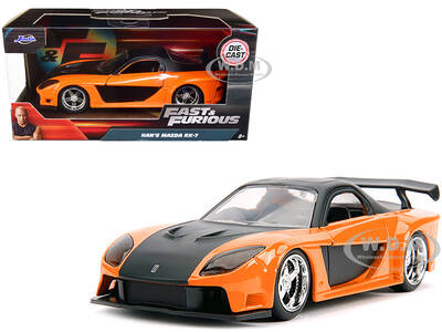 Hans Mazda RX-7 RHD (Right Hand Drive) Orange Metallic and Black Fast & Furious Movie 1/32 Diecast Model Car by Jada