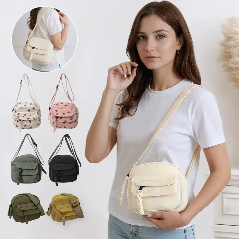 Vintage Square Shoulder Crossbody Bag for Women Multi Zipper Pockets Satchel Bag Daily Commuter Purse