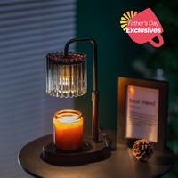 Candle Warmer Lamp with Timer: Black and Amber Crystal Vertical Stripe Candle Warming Lamp with 2 Bulbs Height Adjustable Wax...