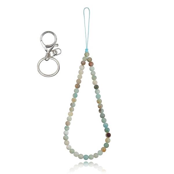Natural Amazonite and Iron Alloy Lobster Claw Clasp Keychain
