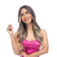 24-Inch Chocolatey Brown Ombré (Champagne Blonde Ends, Frontlights) Undone Curl Waves Synthetic Wig | 【Heat Resistant】...