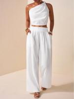 Two-piece Set Women's Solid Color Top & Pants, Casual Sleeveless Top & Baggy Pants for Daily Wear, Ladies Summer Clothes, Wom...