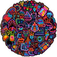 50pcs/Set Cartoon Neon Sticker, Multifunction Creative Multi-purpose Sticker For DIY Craft, Decoration, Hand Account, Chris...