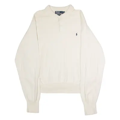POLO RALPH LAUREN Mens Jumper Cream Collared Tight Knit 2XL