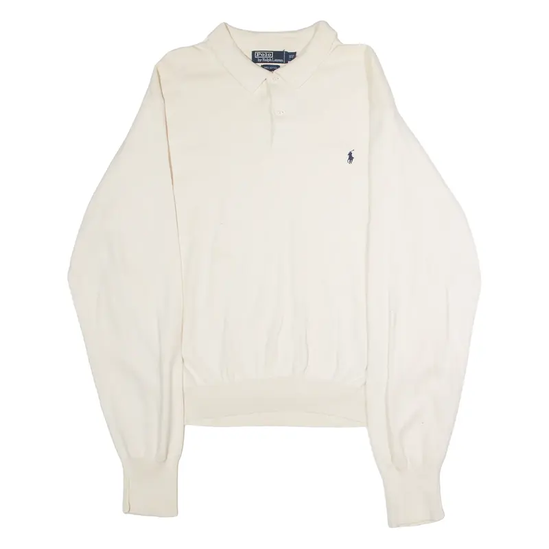 POLO RALPH LAUREN Mens Jumper Cream Collared Tight Knit 2XL