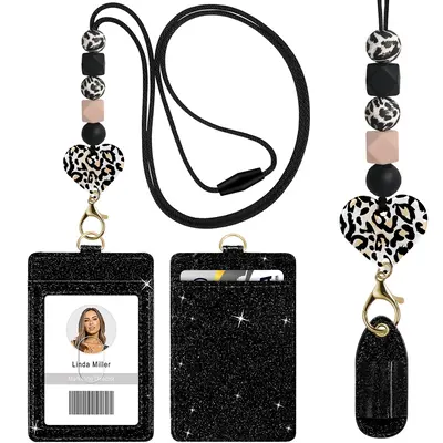 Id Badge Holder & Lanyard Set, 3 Counts/1 Set Cute Safety Breakaway Beaded Lanyard with Card Holder & Pen Holder, Identificat...