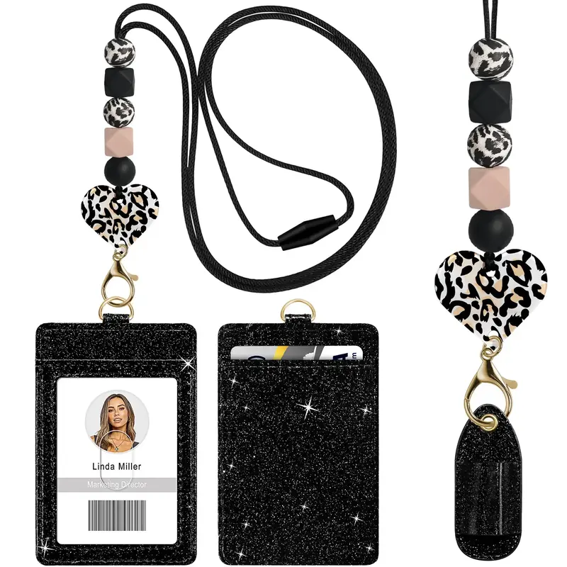 Id Badge Holder & Lanyard Set, 3 Counts/1 Set Cute Safety Breakaway Beaded Lanyard with Card Holder & Pen Holder, Identificat...