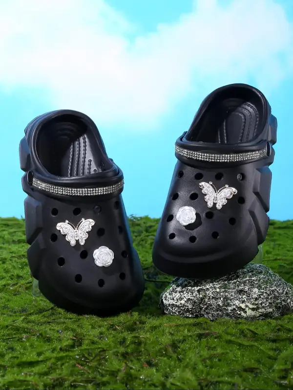 Fashionable Rhinestone Decorated Clogs for Girls, Casual Comfortable Breathable Non-slip Clogs, Lightweight Clogs for Indoor ...