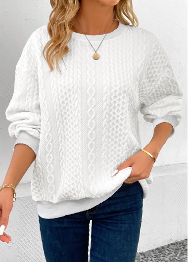 Modlily White Patchwork Long Sleeve Round Neck Sweatshirt - XL