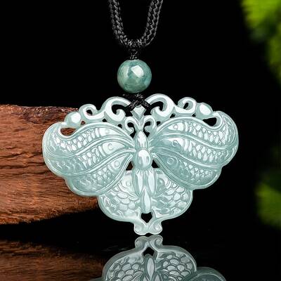 Natural Jadeite Carved Butterfly Pendant Necklaces