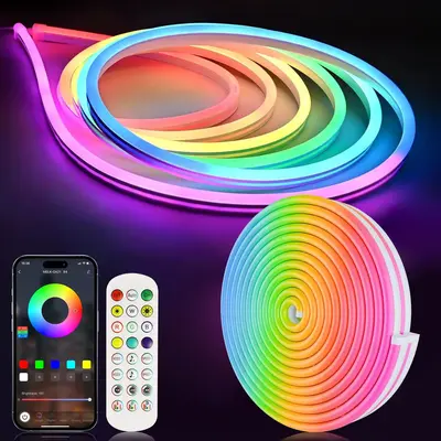RGB LED Light Strip, RGBIC Music Sync Flexible Neon Light Strip, IR Remote Control & APP Control LED Light Strip Suitable for...