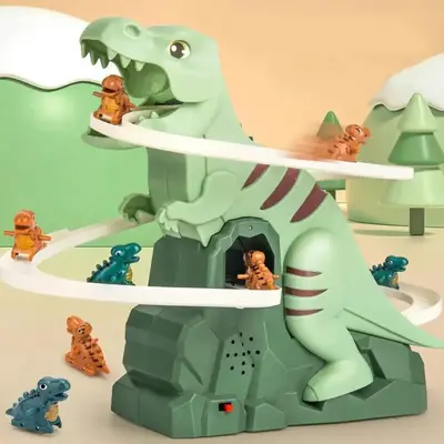 Dinosaur Climbing Stairs Track Slide Toy, Electric Dinosaur Stairs Climbing Slide Toy with 3 Cars, Climbing Track Toy for Kid...