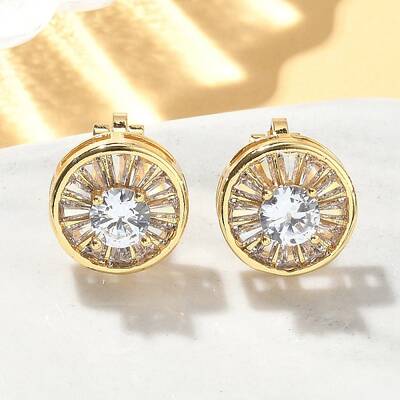 Brass Micro Pave Clear Cubic Zirconia Clip-on Earrings