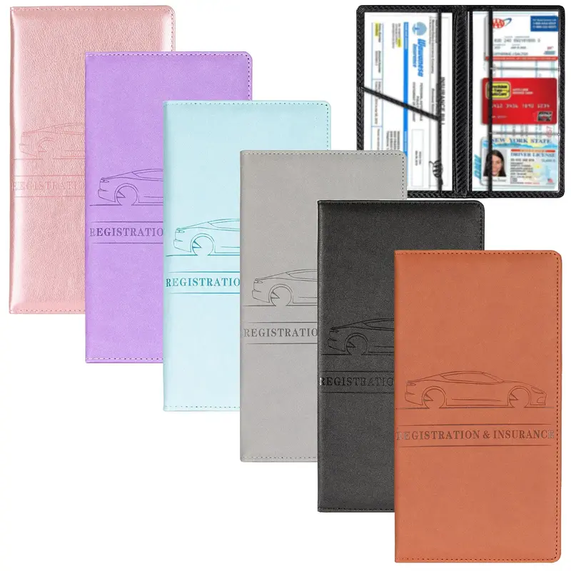 Car Registration and Insurance Holder, Car Organizer Premium Leather Registration and Insurance Card Holder,with Magnetic Shu...