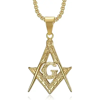Sterling Silver with Yellow Gold Plated Freemason Pendant Necklace for Men