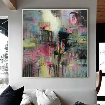 Abstract Expressionism Painting Canvas Pink Painting Modern Fine Art Acrylic Artwork Mural Painting Contemporary Wall Art Tex...