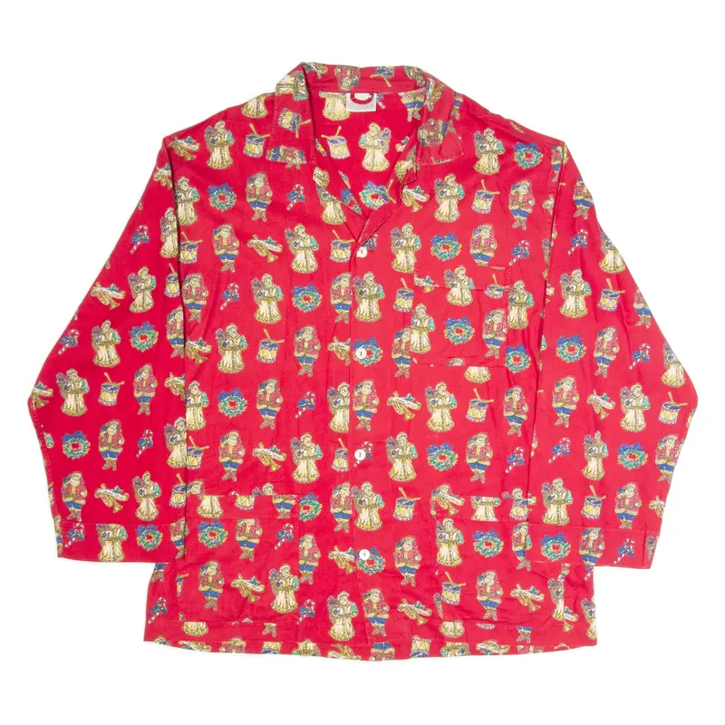 GRIGIOPERLA Christmas Womens Shirt Red Button Neck Long Sleeve Crazy Pattern XL
