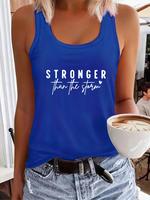 Women's Letter Print Round Neck Tank Top, Casual Sleeveless Top for Daily Wear, Ladies Clothes for All Seasons