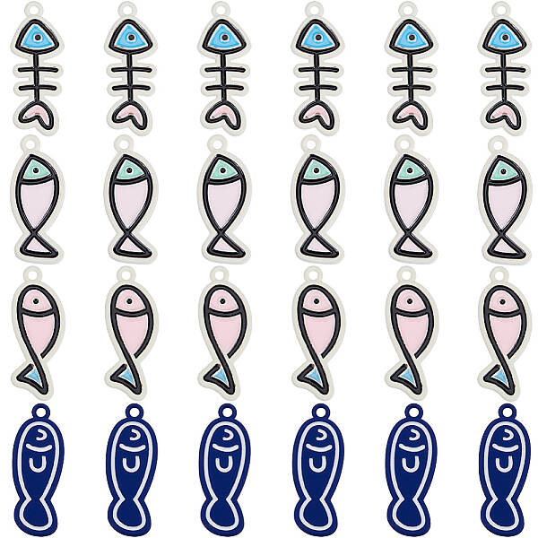 24Pcs 4 Colors Alloy Enamel Pendants