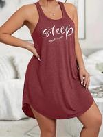 Women's Letter Print Curved Hem Tank Dress, Casual Sleeveless U Neck Short Dress for Daily Wear, Ladies Clothes for All Seaso...