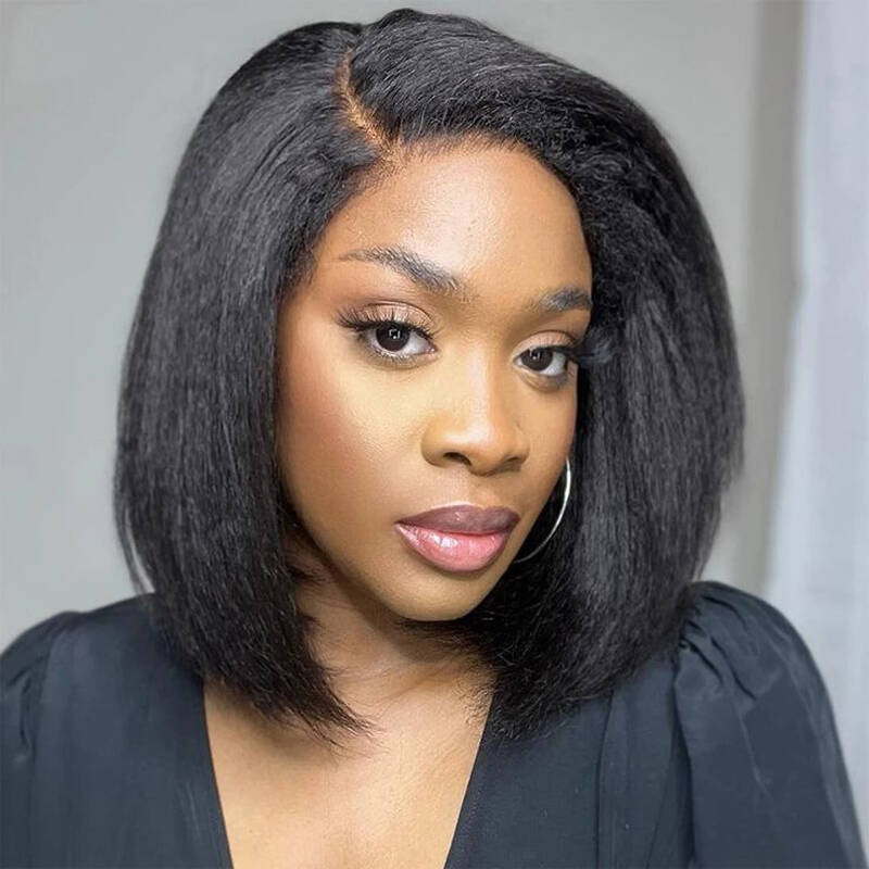 Kinky Straight Wear Go Bob Glueless Wigs Pre Cut HD Lace Closure Wigs / ISEE HAIR