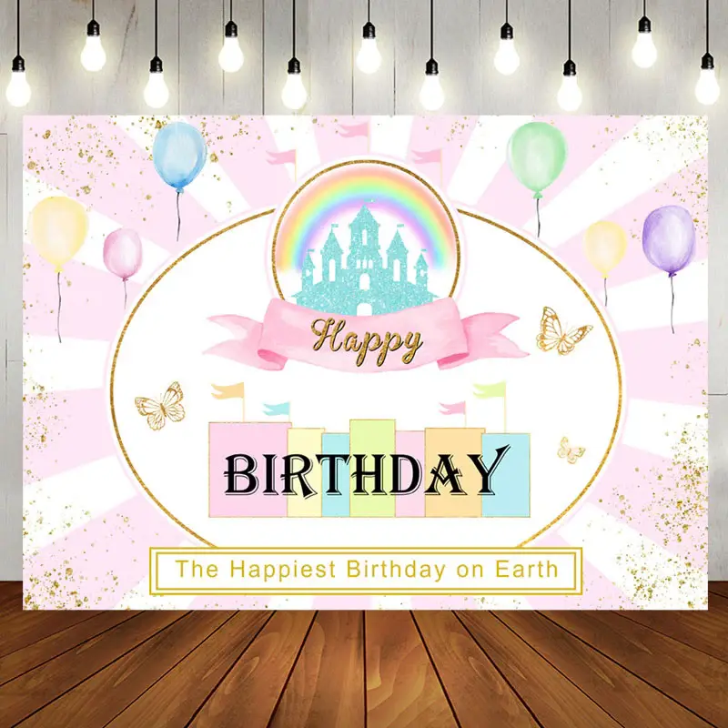 Happiest Birthday On The Earth Pinky Cute Backdrop - Aperturee
