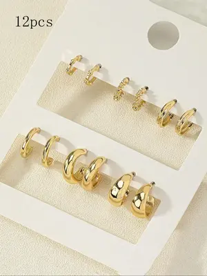 Women's Elegant Texture Metal Design Hoop Earrings, 6 Pairs Fashion C Shape Jewelry for Party, Daily Clothing Decor, Trendy A...