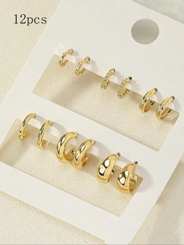 Women's Elegant Texture Metal Design Hoop Earrings, 6 Pairs Fashion C Shape Jewelry for Party, Daily Clothing Decor, Trendy A...