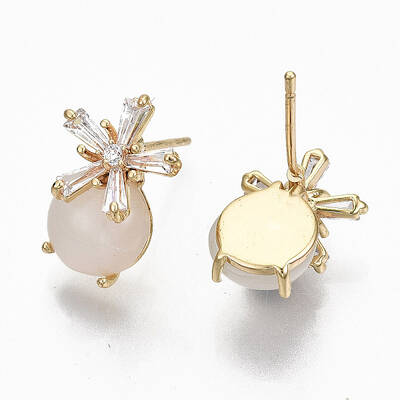 Brass Micro Pave Clear Cubic Zirconia Stud Earrings