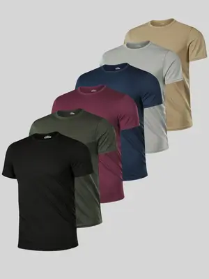 Men's Solid Color Quick Drying Short Sleeve Tee, Breathable Round Neck T-shirt for Summer, Men's Top for Indoor Outdoor Runni...