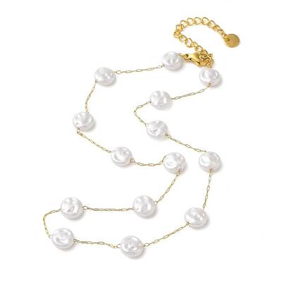 304 Stainless Steel & Plastic Pearl Link Chain Necklaces for Women