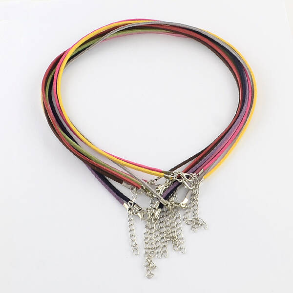 2mm Faux Suede Cord Necklace Making with Iron Chains & Lobster Claw Clasps