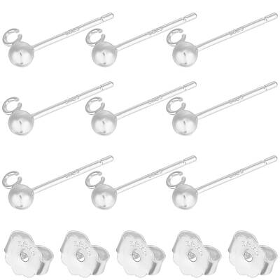 5 Pairs 925 Sterling Silver Ball Stud Post