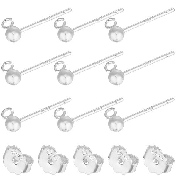 5 Pairs 925 Sterling Silver Ball Stud Post