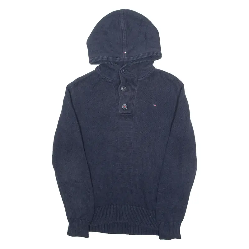 TOMMY HILFIGER Hooded Boys Jumper Blue Tight Knit 12Y