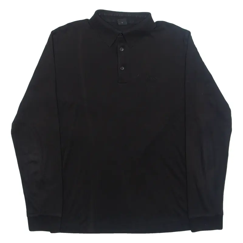 BOSS HUGO BOSS Mens Polo Shirt Black Long Sleeve L