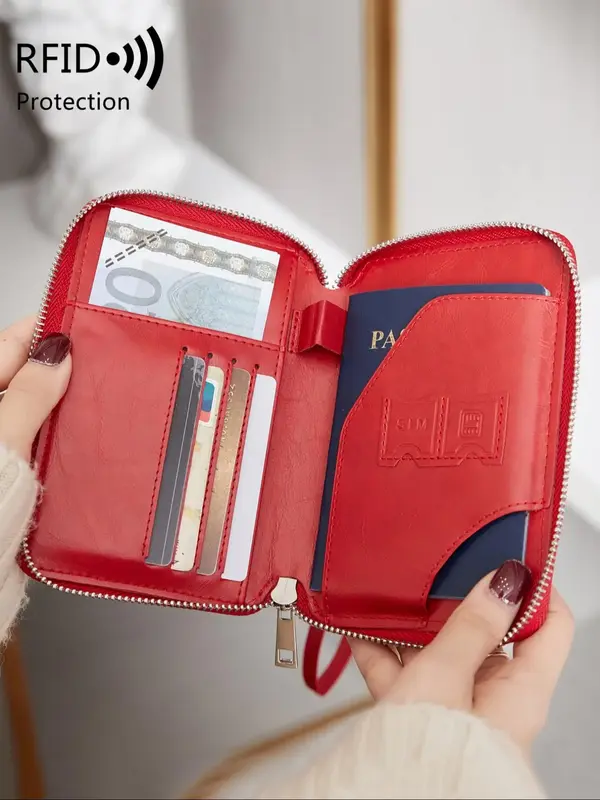 Summer Solid Color Airplane Passport Card Bag, Multifunctional Zipper Card Slots Wallet, Portable RFID Blocking Travel Wallet...