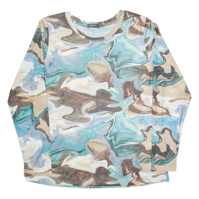 COOP Marble Womens Printed Top Blue Long Sleeve Crazy Pattern 2XL