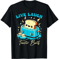 [100% Cotton] Whimsical Live Laugh Toaster Bath T - Shirt Featuring Cute Bread Characters